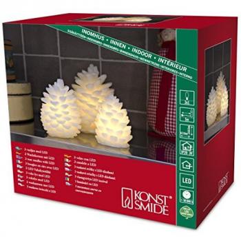 LED Echtwachskerzen Zapfen 1969-100 S3 Weiß 3er Set mit Flackerlicht