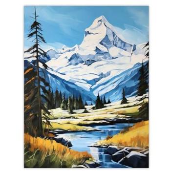 Snowbound Switzerland: Unframed Alpine Oil Painting with River Scene