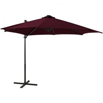 Parasol de jardin à porte-à-faux avec mât et éclairage LED 300 cm bordeaux