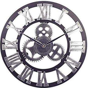 HOSTON 16 Inch Silver Gray 3D Roman Numeral Wall Clock