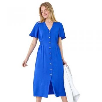 Roman Blue Button-Mid Length Midi Dress – Size 10 UK