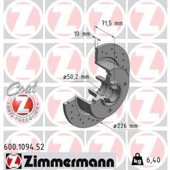Vorderachsen-Bremsscheibe Zimmermann 600.1094.52 (Gelocht)