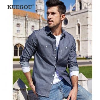 Camisa Casual KUEGOU Masculina con Bolsillo en Pecho