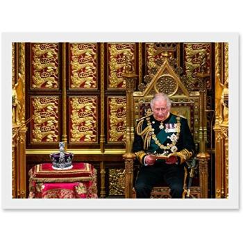 A4 Framed Print: King Charles III with Queen Elizabeth II’s Crown – UK Edition