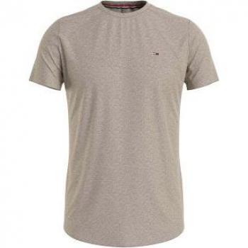 Tommy Jeans Herren Slim Fit T-Shirt Beige mit Logo-Stitching, Größe M