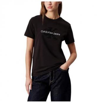 T-Shirt Donna Calvin Klein Jeans Chenille Monologo Regular Fit Nera