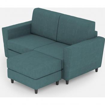 Sofá Compacto Yasel 2 plazas + PUF – Medidas L.152 x P.155, Color Petróleo