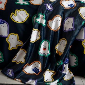 Catherine Lansfield Cozy Halloween Ghosts Fleece Throw Blanket 130cm x 170cm Black
