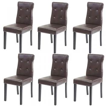6x Chaises MENDLER HWC-E58, similicuir marron, pieds en bois foncé