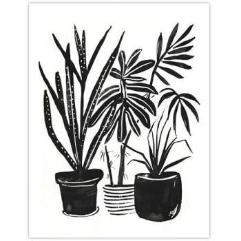 Wall Decor: Black Watercolour Plant Pot 18W x 24H