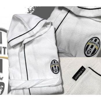 Accappatoio Spugna Puro Cotone FC Juventus Bianco Logo Rifiniture Nere