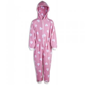 Pink Heart Fleece Onesie for Girls 9‑11