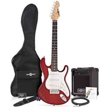 Guitare Électrique LA 3/4 – Pack Rouge avec Amplificateur 10 W, Accords, Cordes, Médiators, Housse et Câble