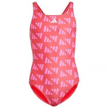 Girls' Adidas V-Back One-Piece Swimsuit – Red & Pink Mix