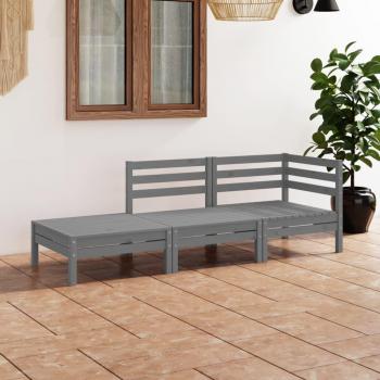 Garden Lounge Set, 3 Pieces, Grey, Solid Pinewood, Vidaxl