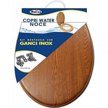 Maury's Copri WC Colore Legno Noce Kit Montaggio Ganci Inox Extra Resistente