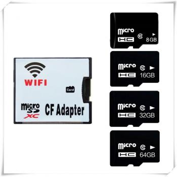 WiFi CF Adapter mit 64GB, 32GB, 16GB und 8GB MicroSD