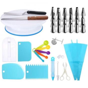 41-Piece Cake Decorating Tools Set with Turntable and Silicone Bags