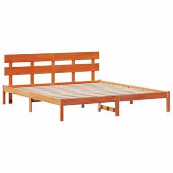 Cama con Cabecero Encerado Marrón 200x200 cm de Madera Maciza