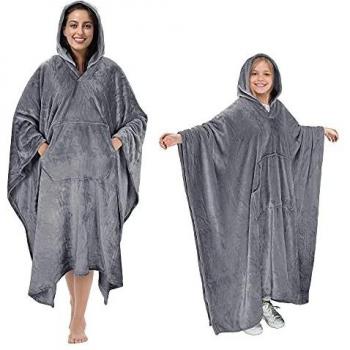 Catalonia Grey Fleece Poncho Blanket