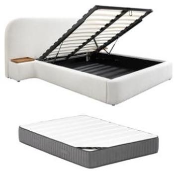 Letto matrimoniale 160x200 cm con cassetti e comodini, tessuto bouclette bianco, materasso incluso – Maison Céphy