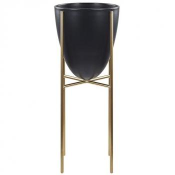 Schwarzer Metallpflanzenschale Beliani 16 cm – Goldene Kegelform, für Wohnzimmer und Balkon