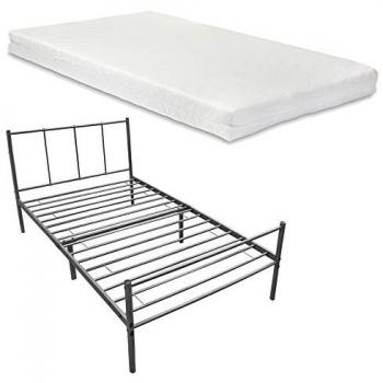 Lit simple métal 90x200 cm avec matelas mousse à froid, gris foncé mat