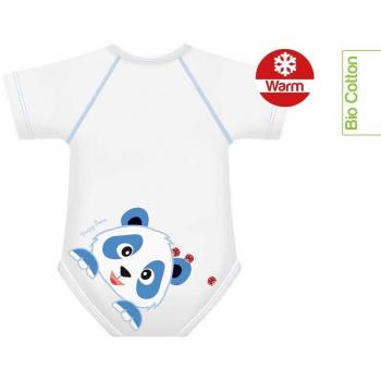 Body neonato invernale in cotone biologico con stampa panda, taglie 0-36 mesi