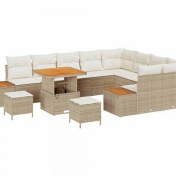 Paquete Sofás al Aire Libre 12 piezas Beige Políratán