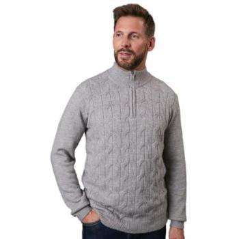 Light Gray Cable Stitch Half‑Zip Hoodie – Men L