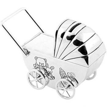 Moving Wheels Silverplate Money Box Pram