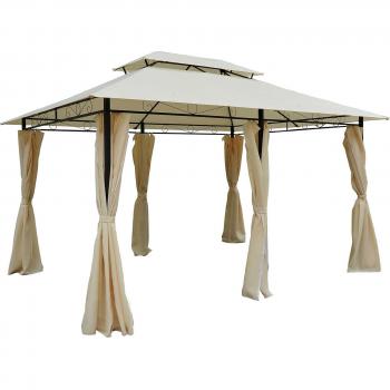 Outsunny 4m x 3m Metal Gazebo Canopy Party Tent Garden Pavilion Patio Shelter with Curtains Sidewalls Beige