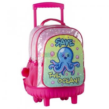 Mochila con Carro y Lentejuelas Reversibles Pulpito Save The Ocean