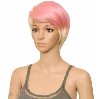 Peluca de pelo sintético, mujer, corte en capas, color rosa hielo, fibra térmica