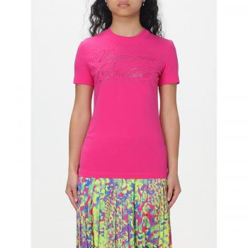 Top Versace Jeans Couture rosa in cotone con logo scintillante taglia S