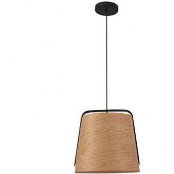 Stood 1 Light Dome Ceiling Pendant Black And Cherry Wood E27