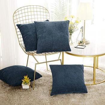 Deconovo Chenille Zen Cover Collection – 4 Dark Blue Pillow Covers with Hidden Zip