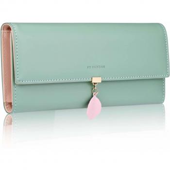 FT FUNTOR Ladies Long Purse with Coin Zipper and Phone Pocket