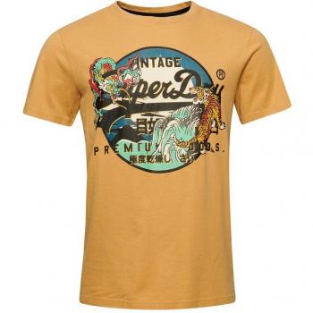 Vintage t‑shirt à logo japonais jaune Superdry pour homme, L