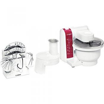 Küchenmaschine Bosch MUM4825 (600 W) – Kunststoff-Schüssel, Durchlauf, DVD-Rezepte, weiß/rot