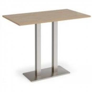 Eros Rectangle Table – Brushed Steel Base & Twin Uprights in Kendal Oak