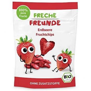 FRECHE FREUNDE gefriergetrocknete Erdbeerchips, 100% Bio, ohne Zuckerzusatz, vegan, laktosefrei, glutenfrei, 12 x 12 g
