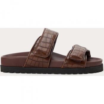 Gia Borghini Women's Brown Crocodile Slip-On Sandals