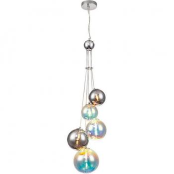 Chrome Pendant Light with Iridescent Glass, 5 x G9