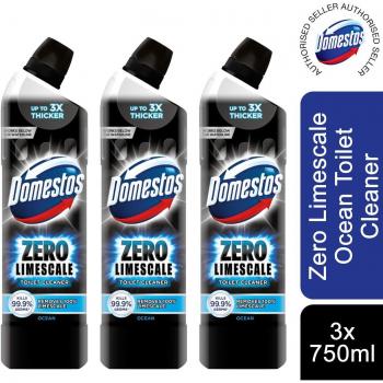 Gel de nettoyage pour toilettes Domestos Zéro Tartre Océan, pack de 3 x 750ml