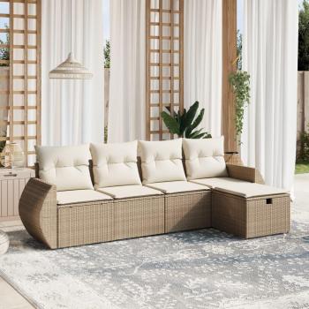 Mobilier terrasse 5 places – coussins inclus, finition beige, résine tressée