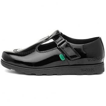 Kickers Junior Fragma T-Bar Patent Leather Shoes Girls Black UK 6