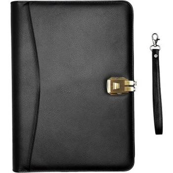 A4 PU Leather Portfolio Folder with Calculator and Lock