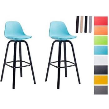 Kunststoff-Barhocker-Set 2x – blaues Sitzkissen, schwarzes Gestell