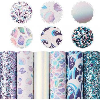 6-10pcs Mermaid Ocean Faux Leather Fabric Sheets